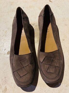 Olive leather flats